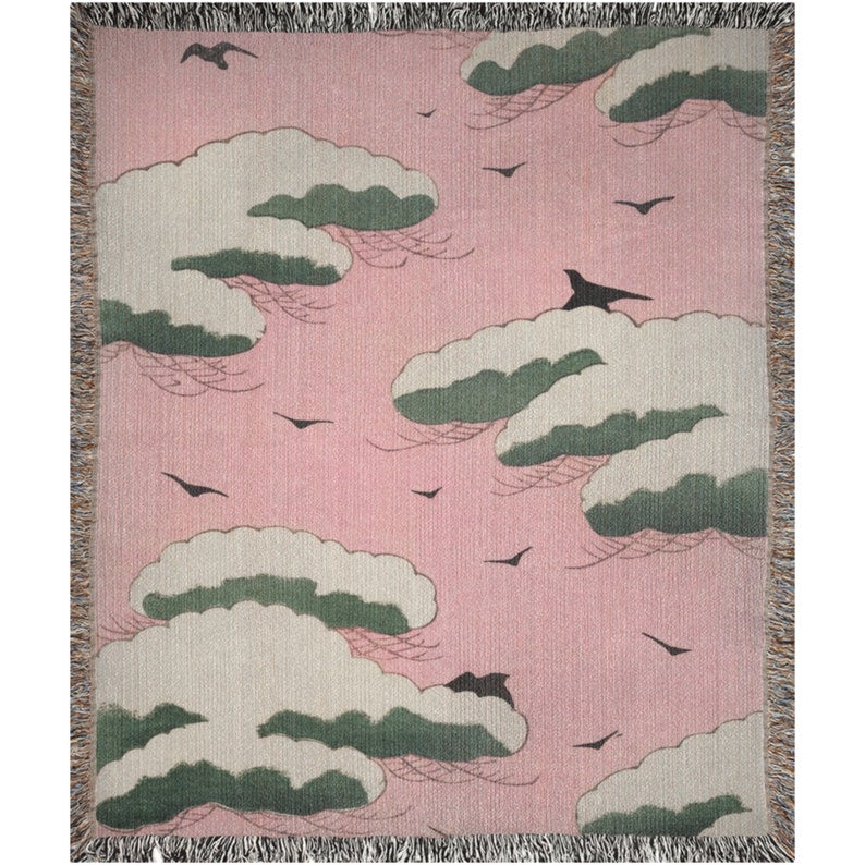 Pink Sky Vintage Japanese Art Throw