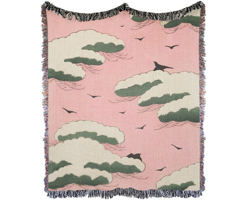 Pink Sky Vintage Japanese Art Throw