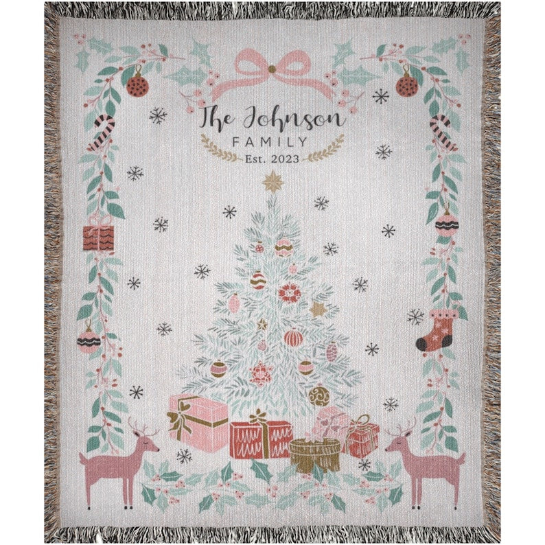 Personalized Pink Coquette Christmas Blanket