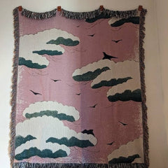 Pink Sky Vintage Japanese Art Throw